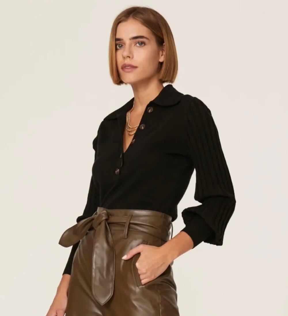 Nicholas Black Adelpha Knit Collared Top L